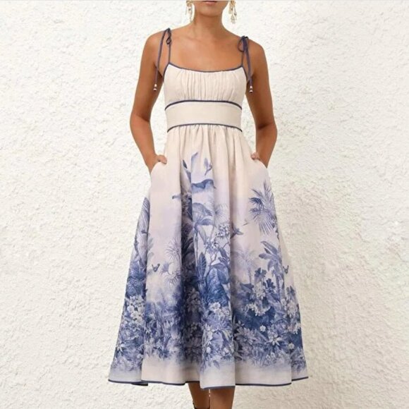 Zimmermann Wylie Picnic Dress Blue Palm - Picture 1 of 16